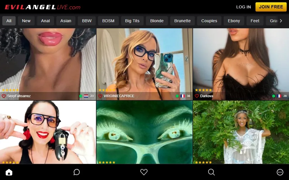 EvilAngel Live — homepage screenshot