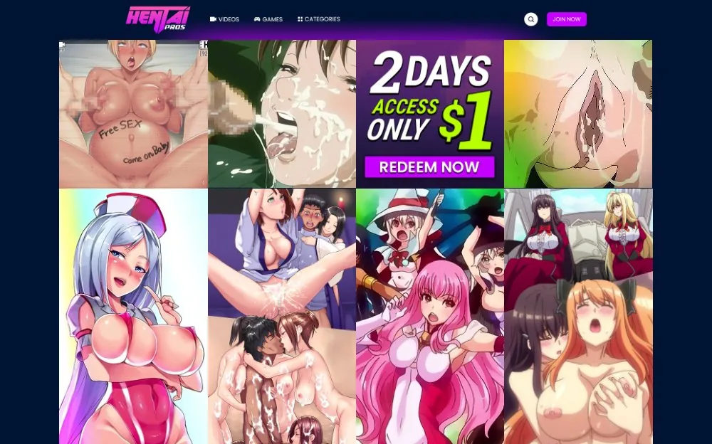 Hentai Pros — homepage screenshot