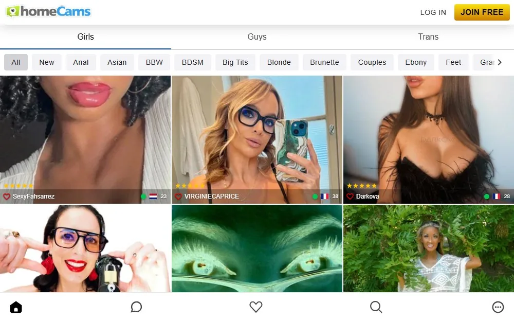 Home Cams — homepage screenshot