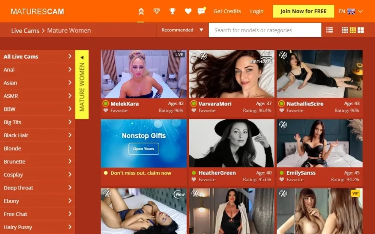 MaturesCam — homepage screenshot