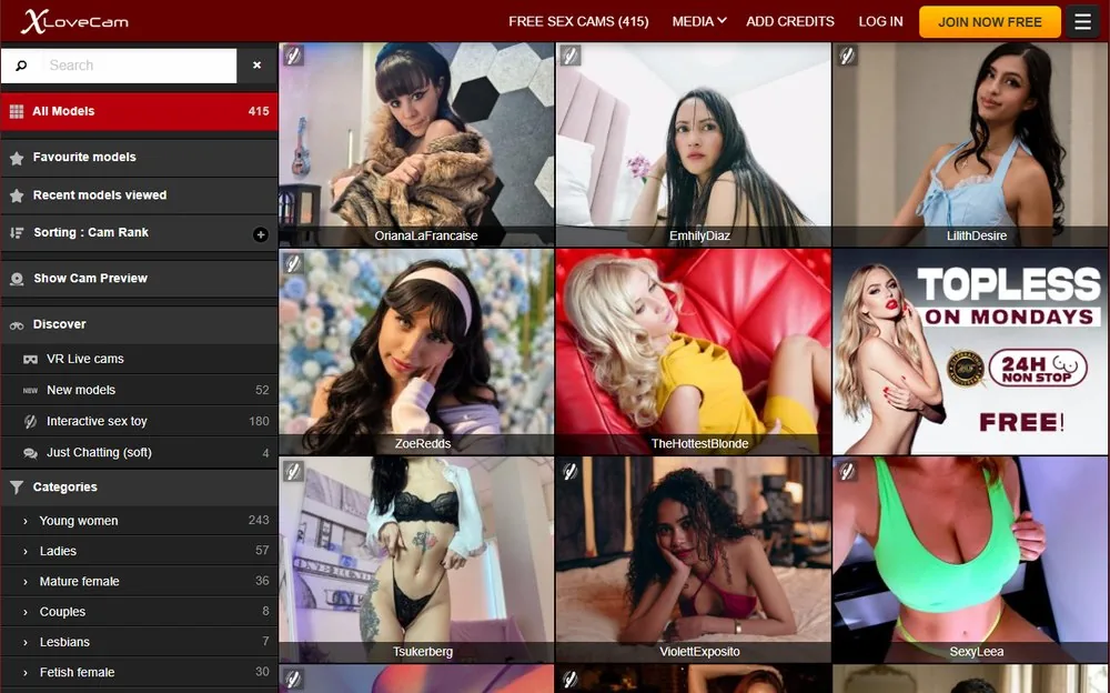 XLoveCam — homepage screenshot